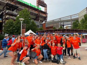 ms4ms participants raise funds for hopkins multiple sclerosis research by wearing orange at a ballpark