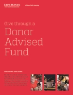 Front of Johns Hopkins donor advised fund brochure has a red background.